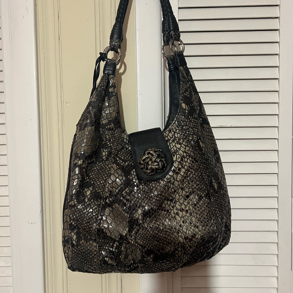 Brighton Black and Brown Snakeskin Hobo Bag